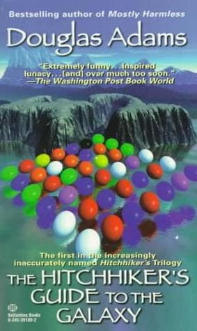 Book cover of The Hitchhiker's Guide to the Galaxy by Douglas Adams